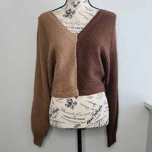 No Comment Chic Two-Tone V-Neck Sweater